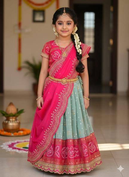 Pavitra Ugadi Silk Pink Kids wear manufacturer in India